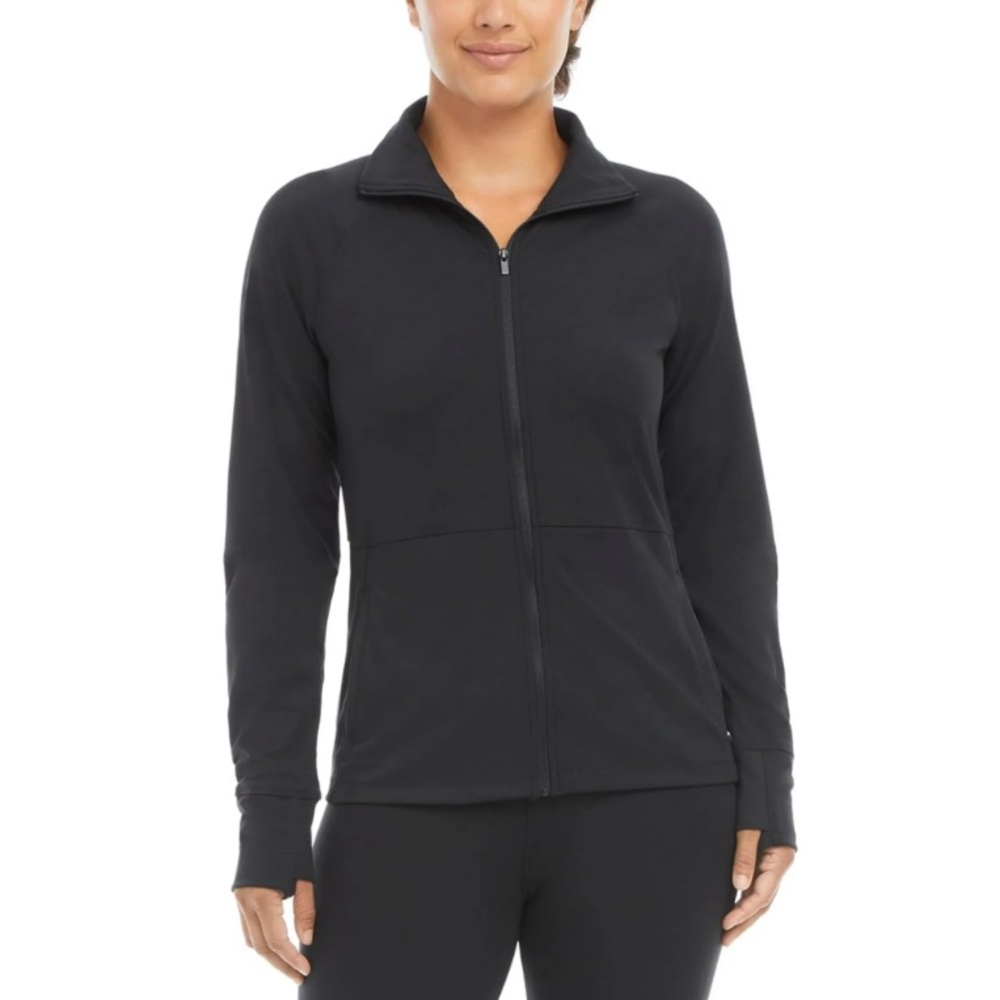 NEW Jockey Women’s Tulip Hem Yoga Black Salt Zip-Up Mock Neck Jacket, Size XL